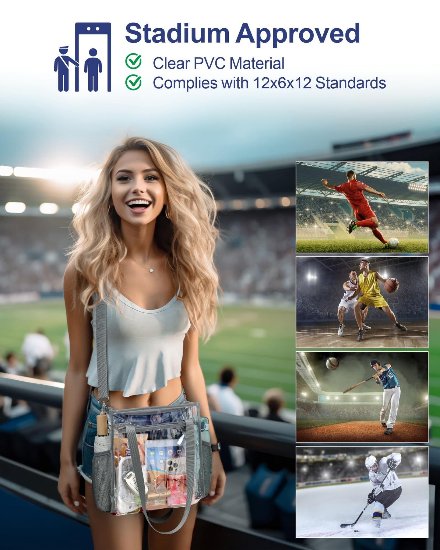 PACKISM Holographic Clear Tote Bag Stadium Approved for Women