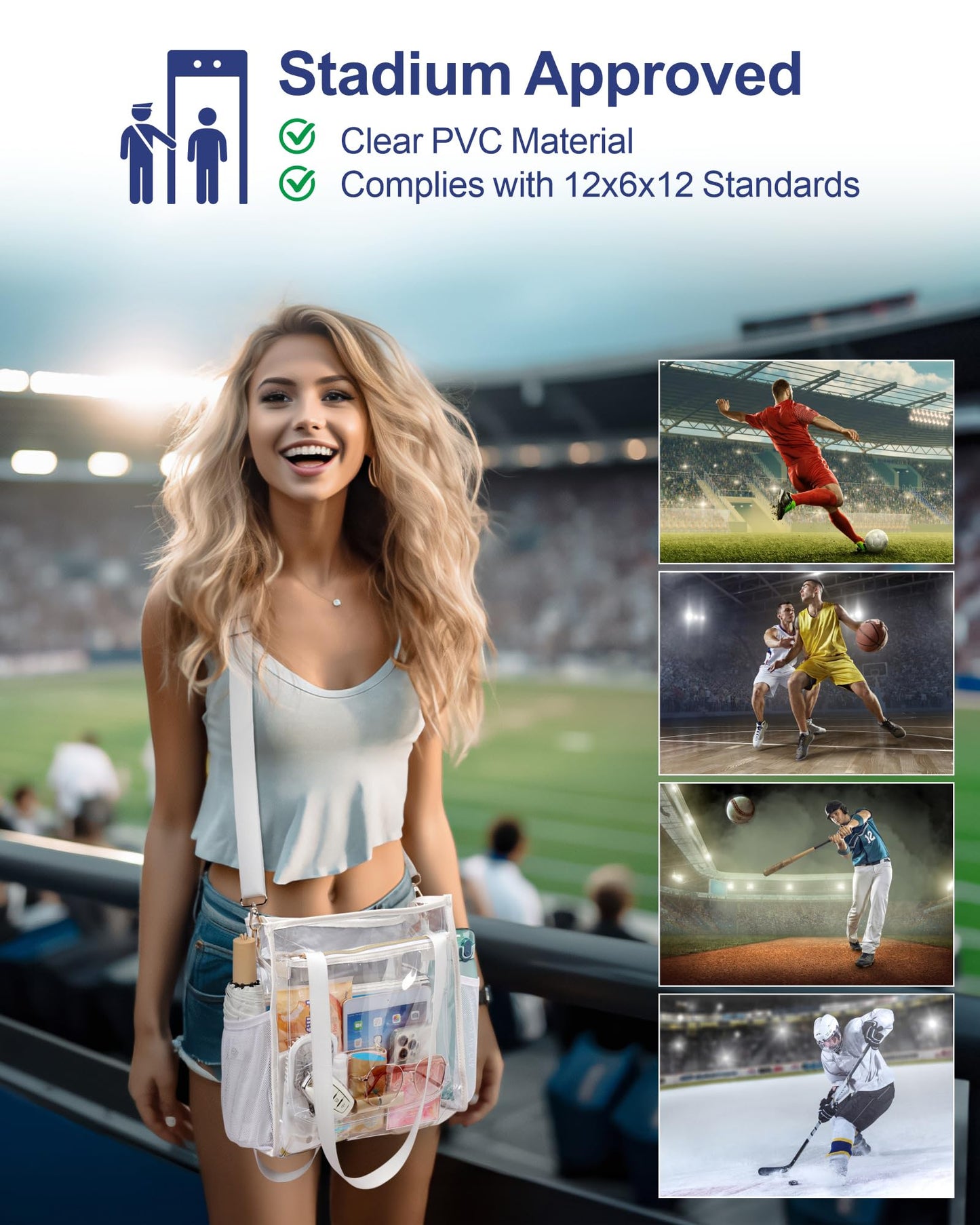 PACKISM Holographic Clear Tote Bag Stadium Approved for Women