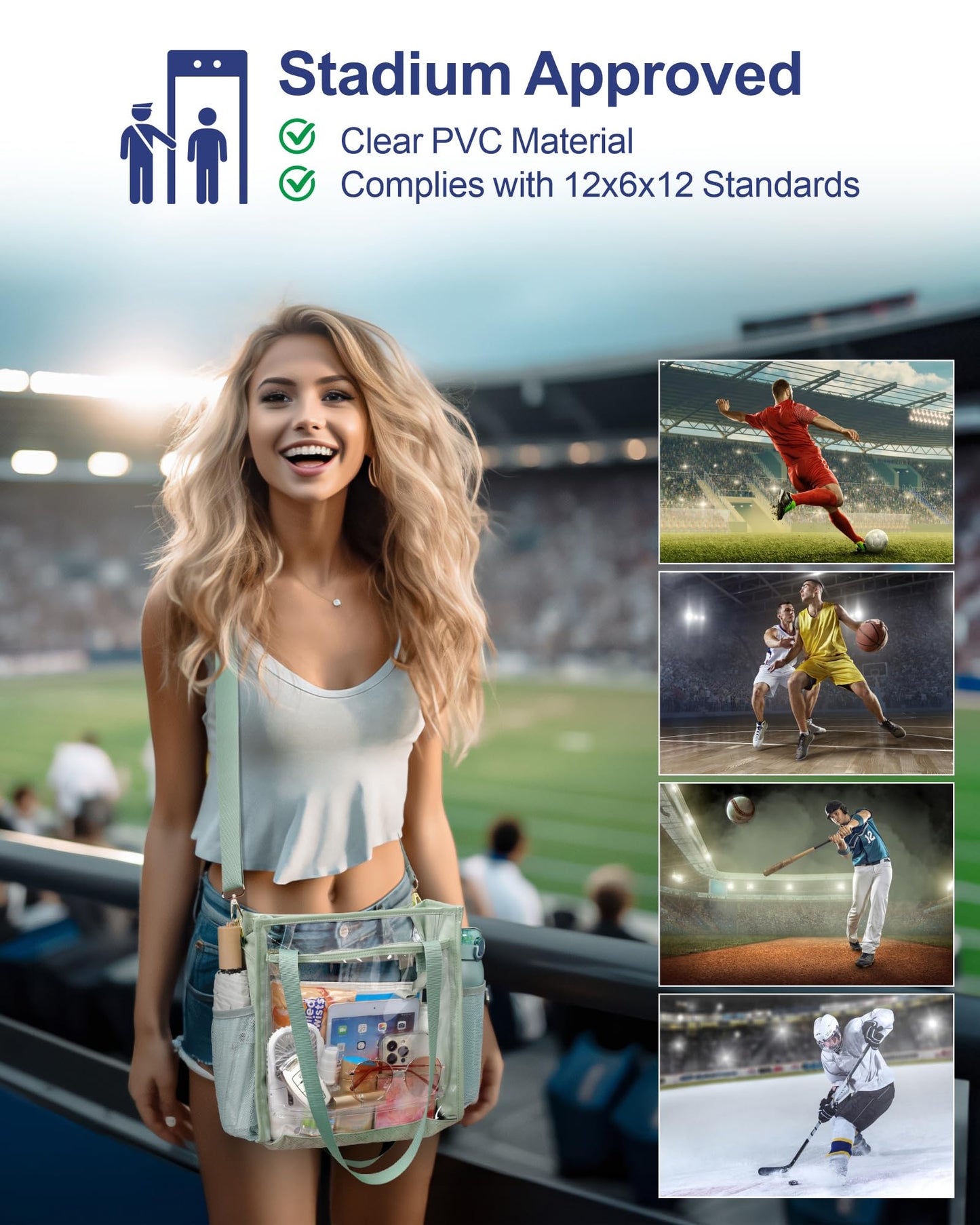 PACKISM Holographic Clear Tote Bag Stadium Approved for Women