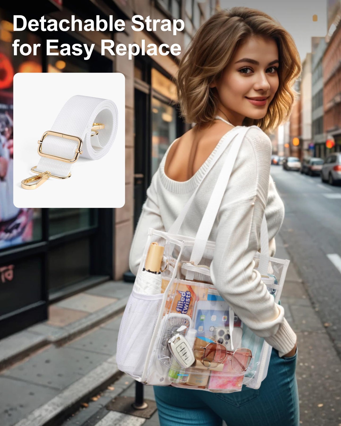 PACKISM Holographic Clear Tote Bag Stadium Approved for Women
