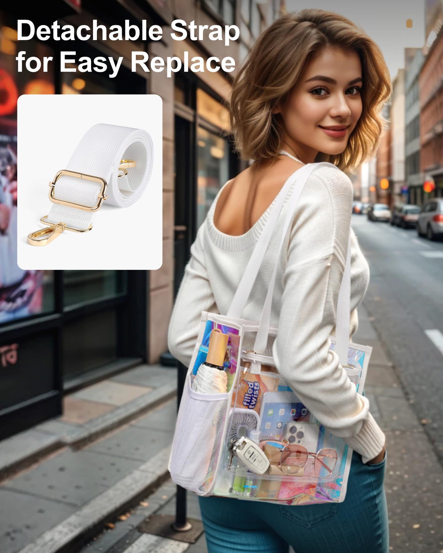 PACKISM Holographic Clear Tote Bag Stadium Approved for Women