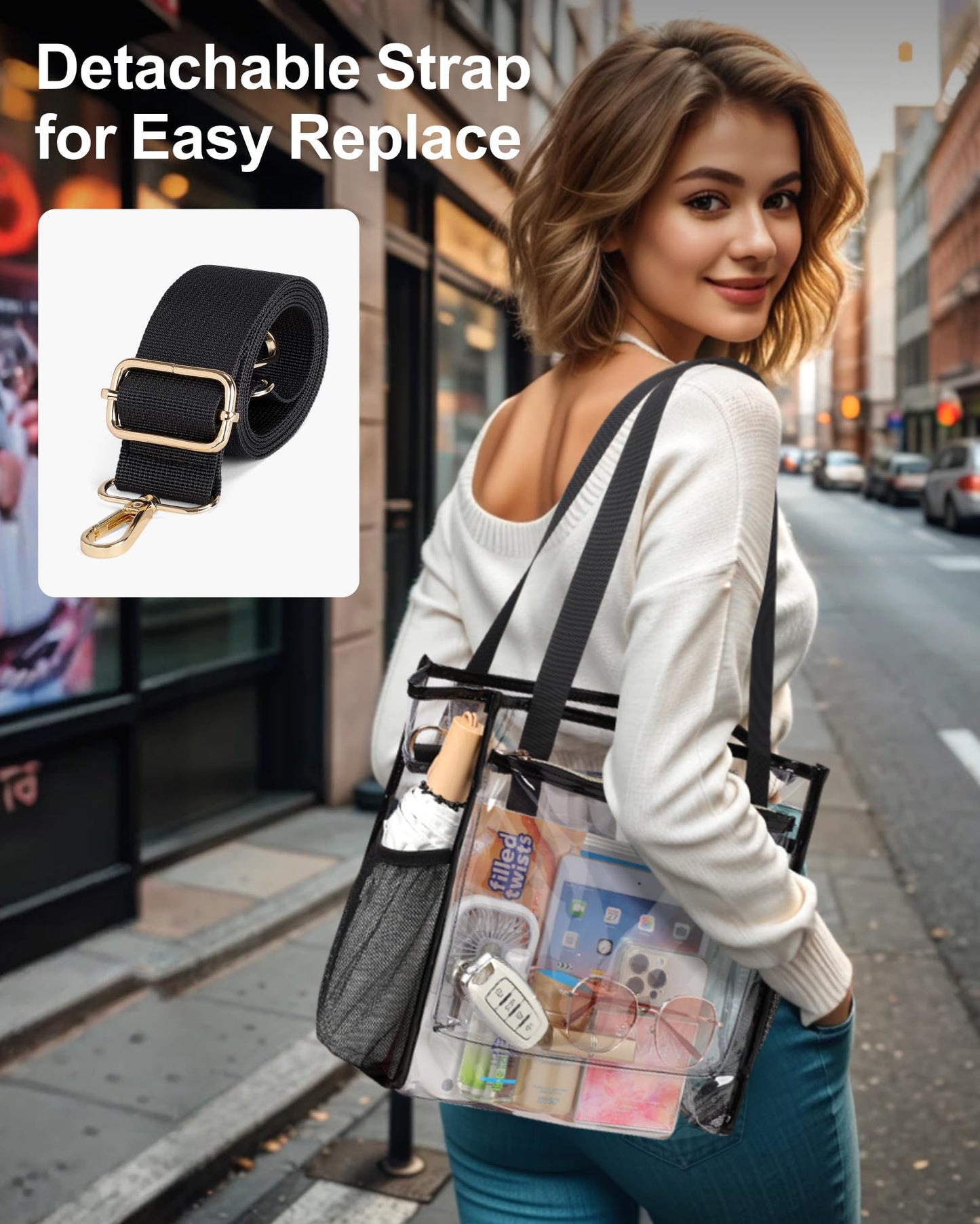 PACKISM Holographic Clear Tote Bag Stadium Approved for Women