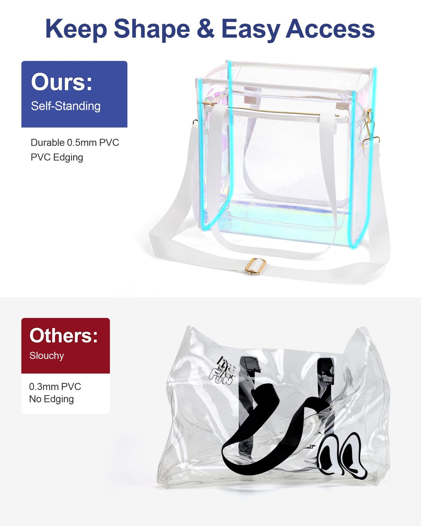 PACKISM Holographic Clear Tote Bag Stadium Approved for Women