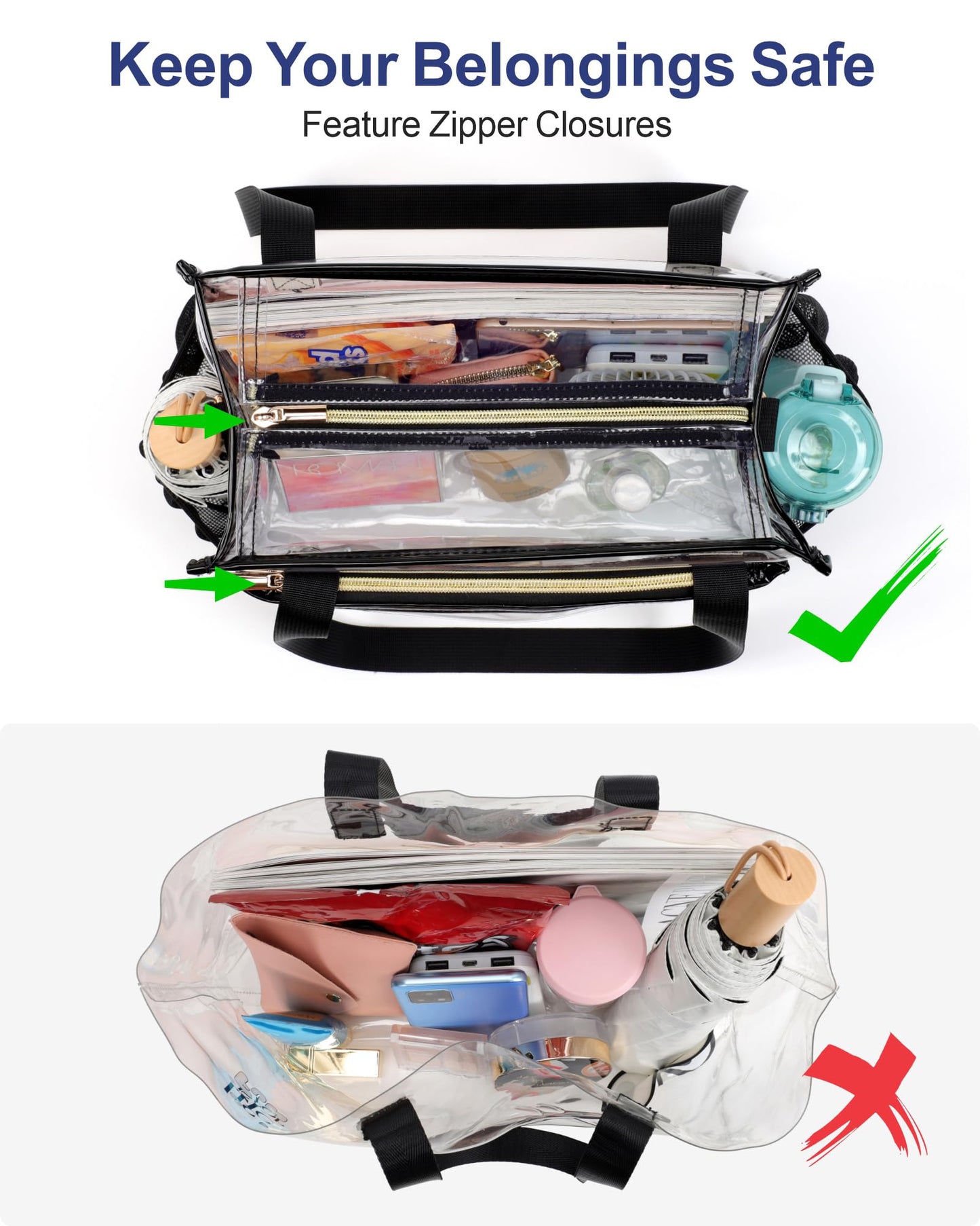 PACKISM Holographic Clear Tote Bag Stadium Approved for Women
