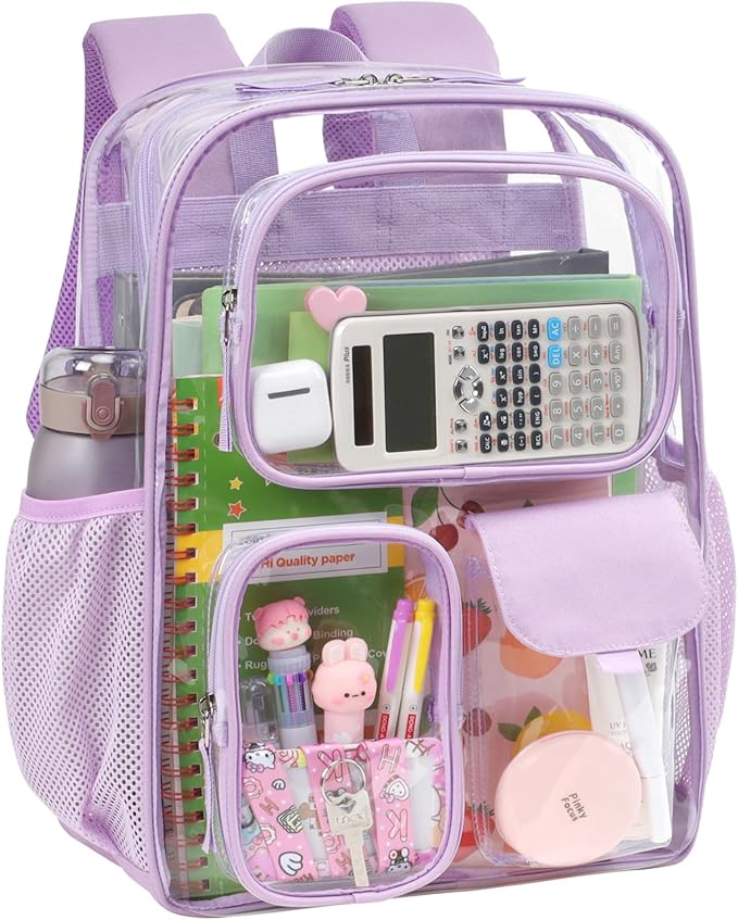 PACKISM 17 inch Large Clear Backpack - Transparent PVC Student Backpacks for School, with 3 Front Pockets