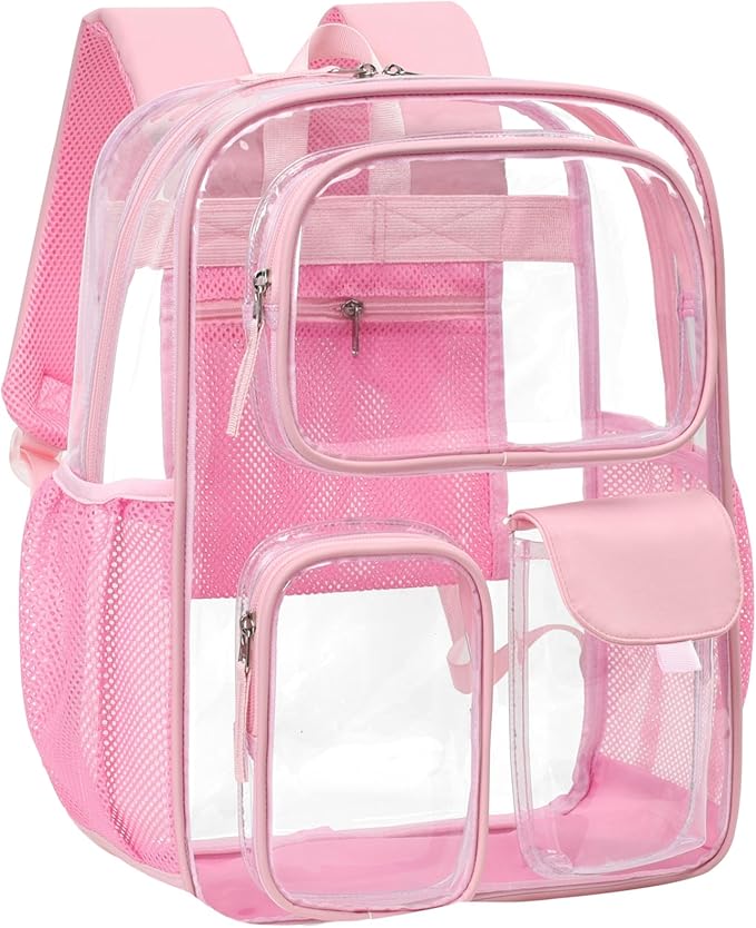 PACKISM 17 inch Large Clear Backpack - Transparent PVC Student Backpacks for School, with 3 Front Pockets