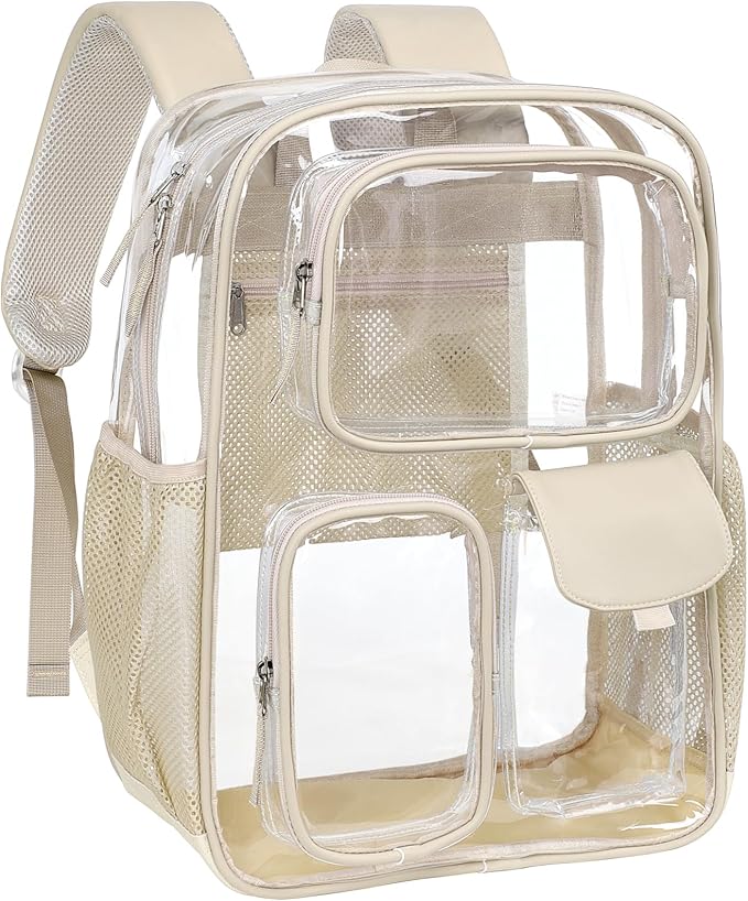 PACKISM 17 inch Large Clear Backpack - Transparent PVC Student Backpacks for School, with 3 Front Pockets