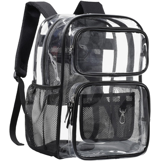 PACKISM Clear Backpack for School - 17 inch Large Heavy Duty Clear Bookbag, with 2 Front Pockets
