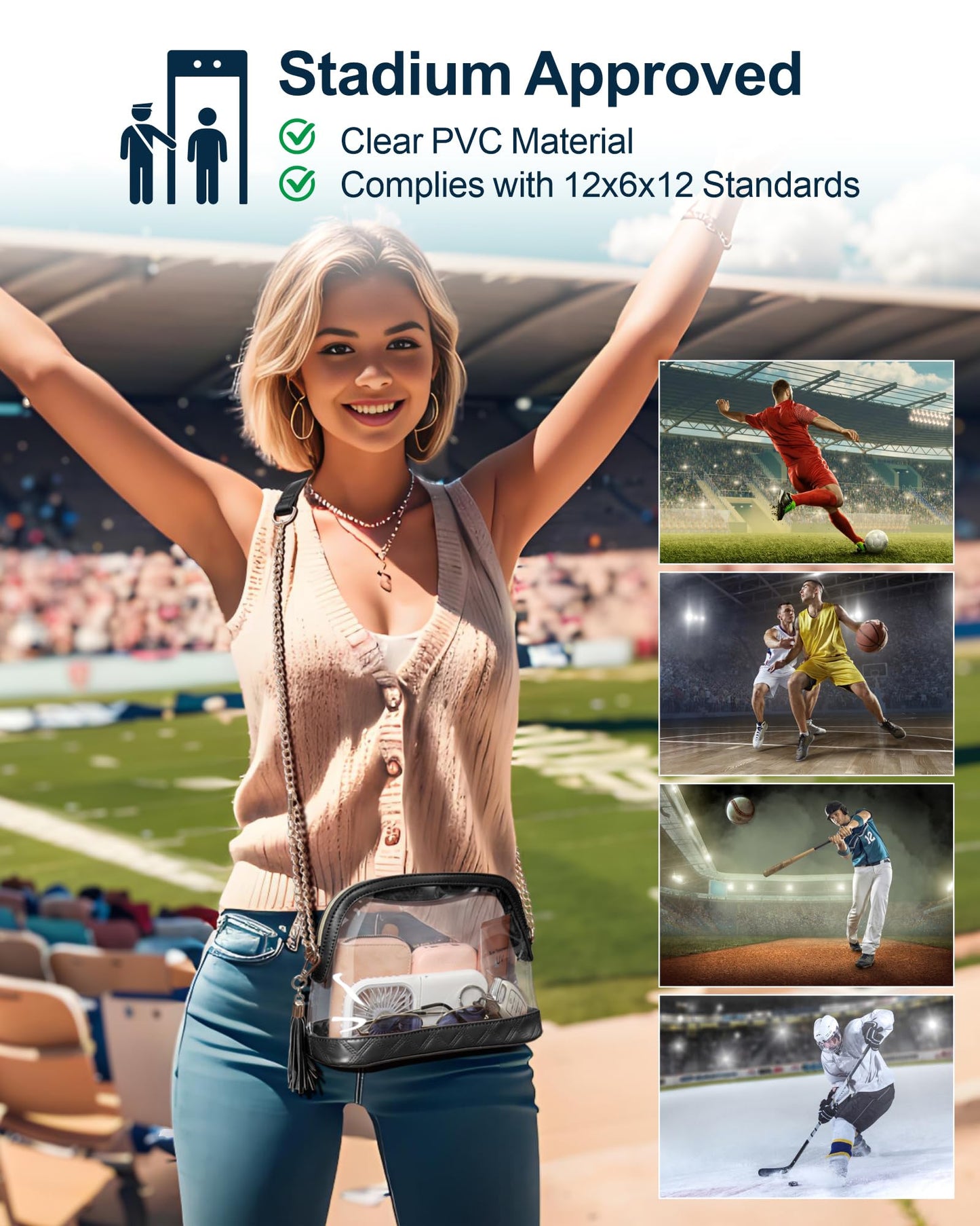 PACKISM Clear Bag for Stadium Events - Fashionable Clear Purses for Women Stadium Crossbody