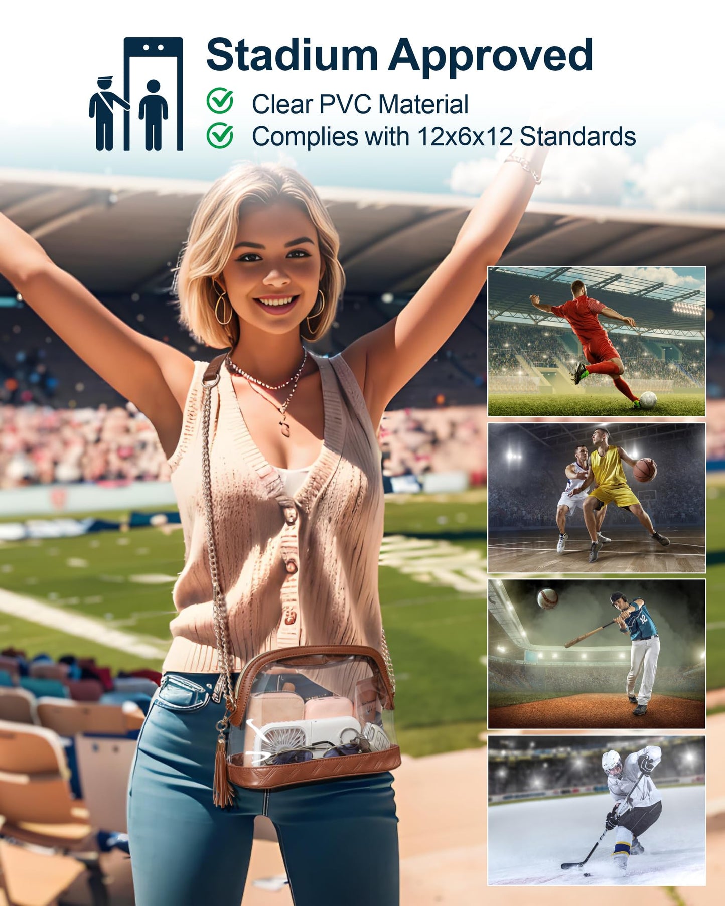 PACKISM Clear Bag for Stadium Events - Fashionable Clear Purses for Women Stadium Crossbody