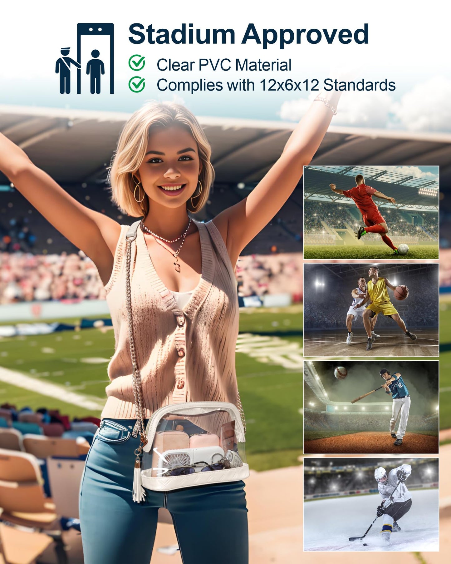 PACKISM Clear Bag for Stadium Events - Fashionable Clear Purses for Women Stadium Crossbody