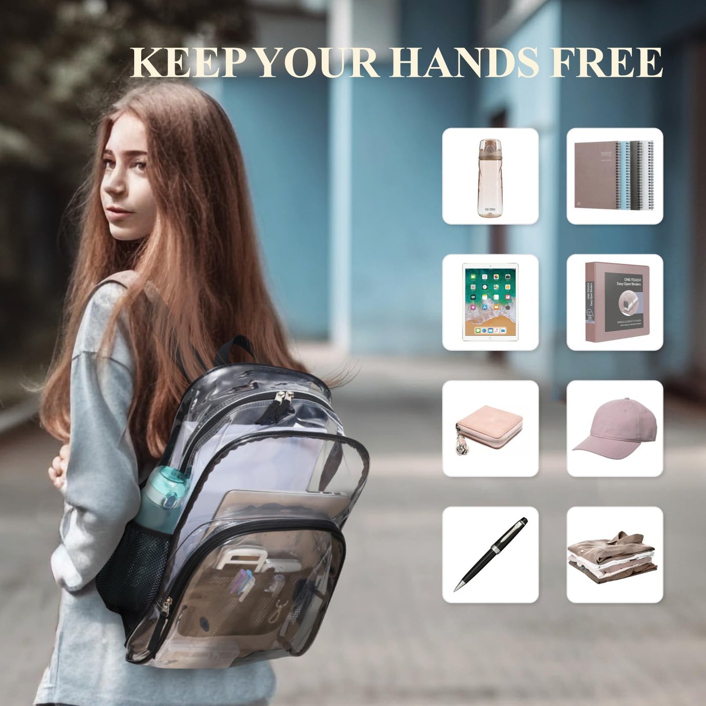 PACKISM Large  Clear Backpack - 17 inch Transparent PVC Student Backpacks for School