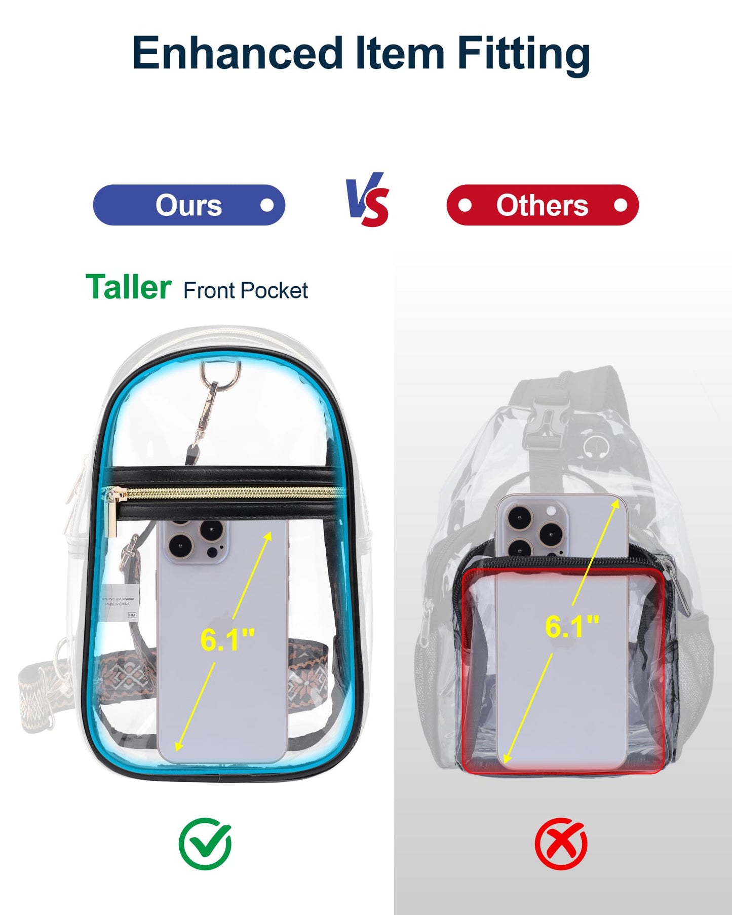 PACKISM Clear Crossbody Sling Bag, Stadium Approved