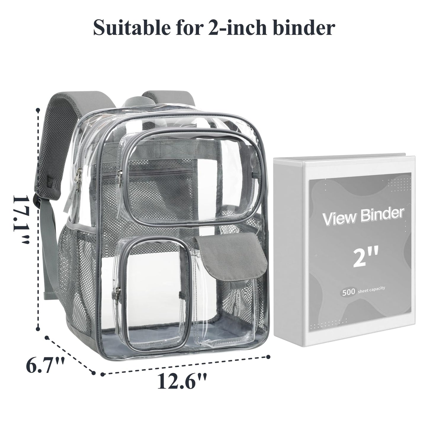 PACKISM 17 inch Large Clear Backpack - Transparent PVC Student Backpacks for School, with 3 Front Pockets