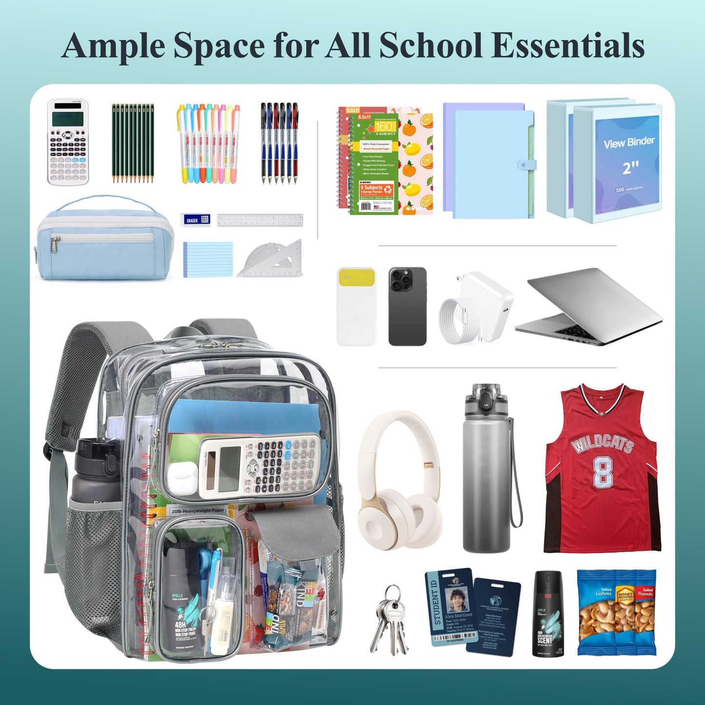 PACKISM 17 inch Large Clear Backpack - Transparent PVC Student Backpacks for School, with 3 Front Pockets