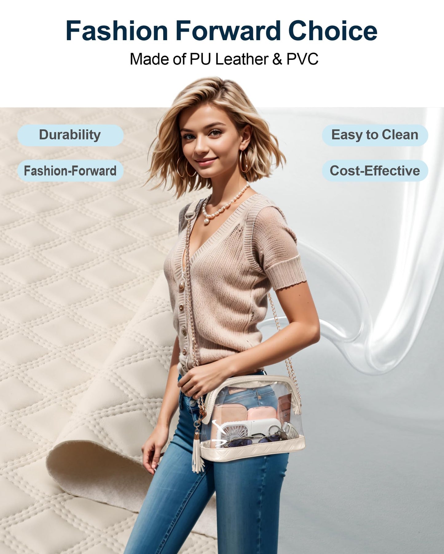 PACKISM Clear Bag for Stadium Events - Fashionable Clear Purses for Women Stadium Crossbody