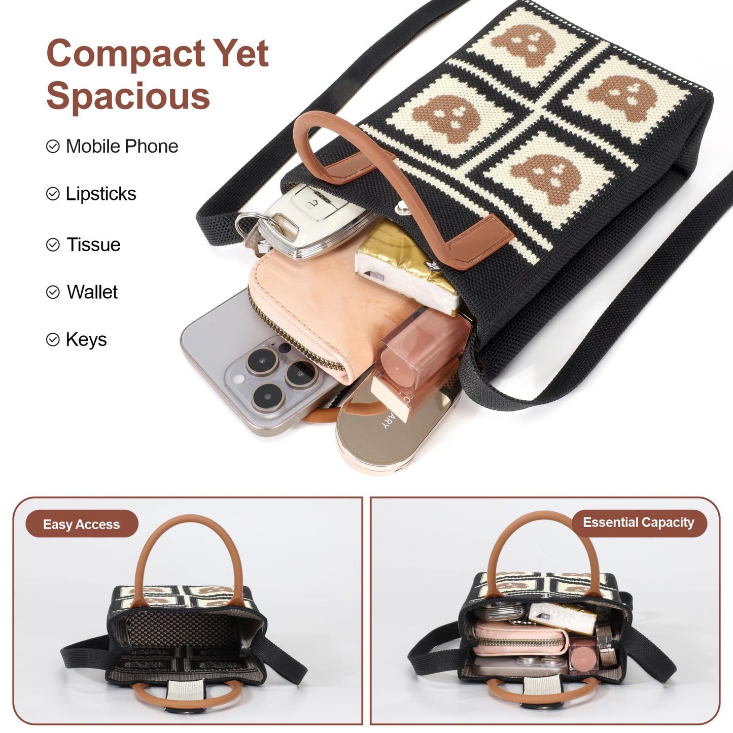 PACKISM Knitted Phone Purse – Versatile Small Crossbody & Tote Bags for Women
