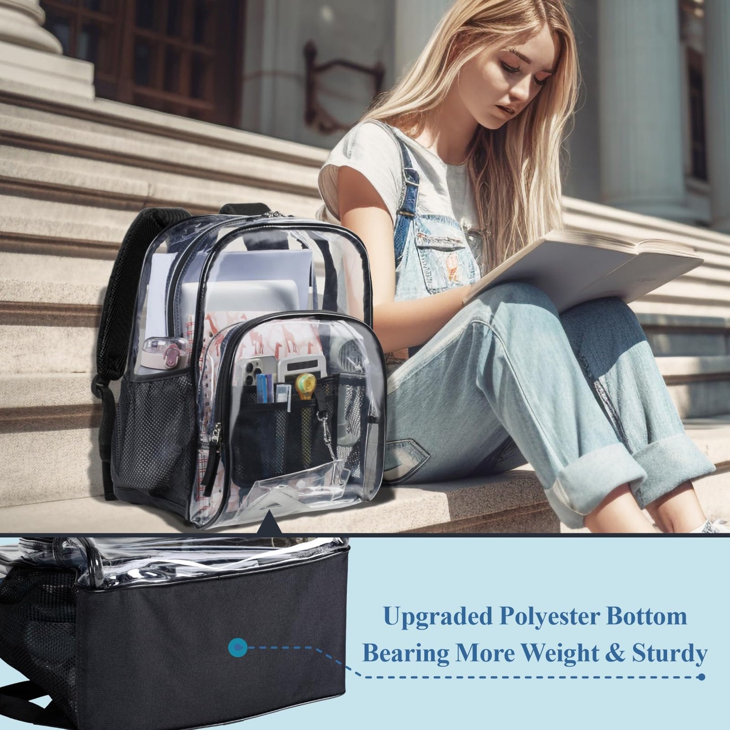 PACKISM Large  Clear Backpack - 17 inch Transparent PVC Student Backpacks for School