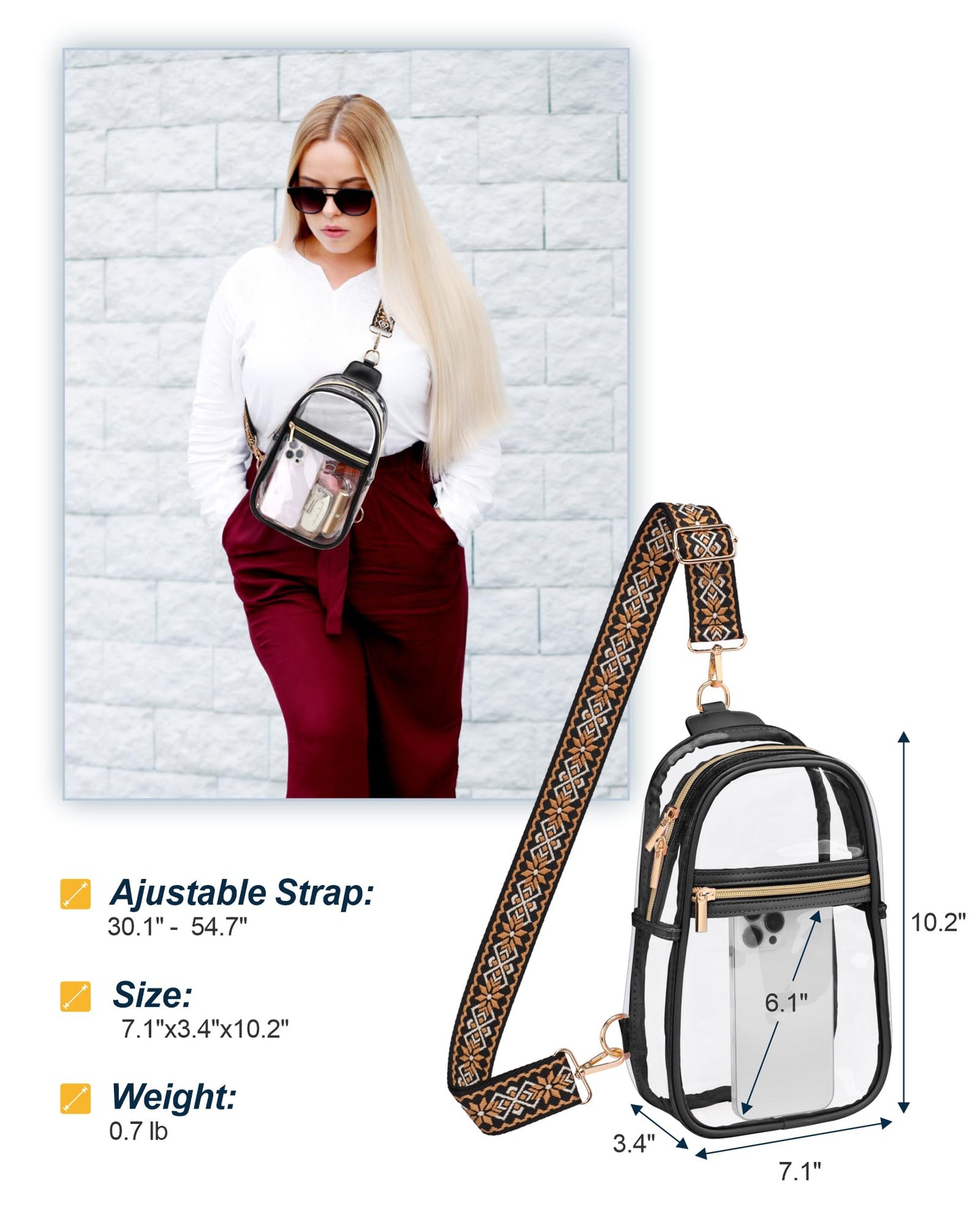 PACKISM Clear Crossbody Sling Bag, Stadium Approved