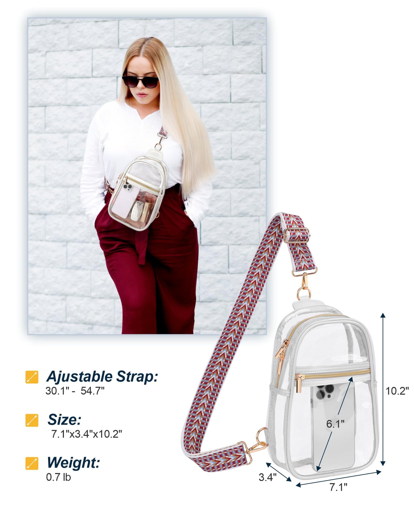 PACKISM Clear Crossbody Sling Bag, Stadium Approved
