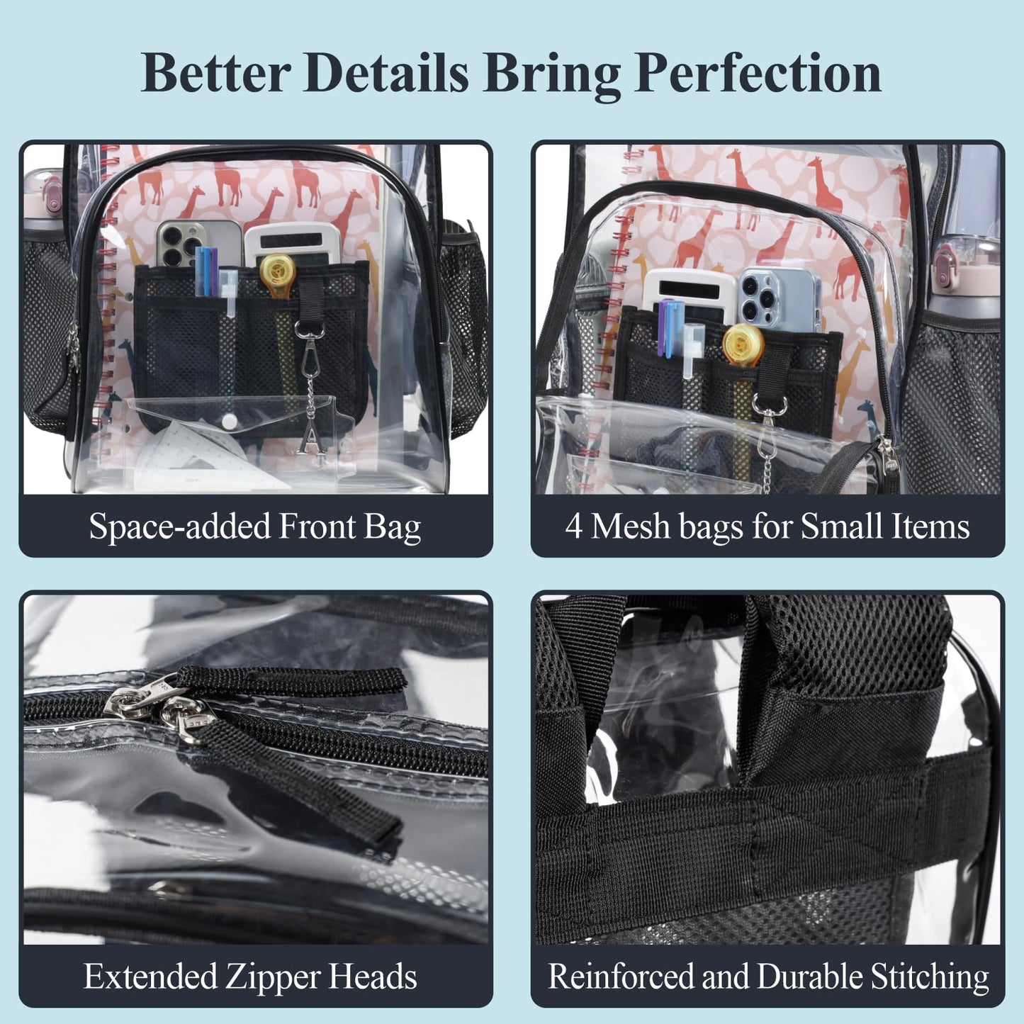 PACKISM Large  Clear Backpack - 17 inch Transparent PVC Student Backpacks for School