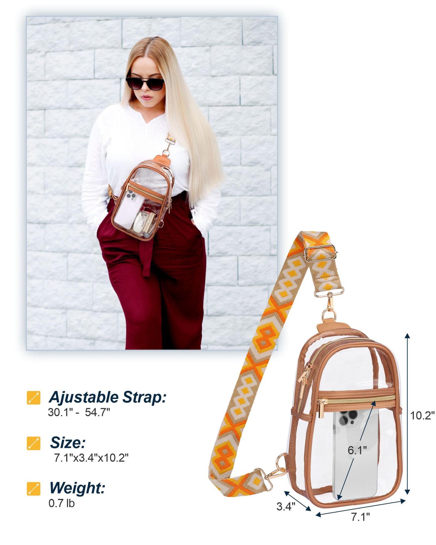 PACKISM Clear Crossbody Sling Bag, Stadium Approved