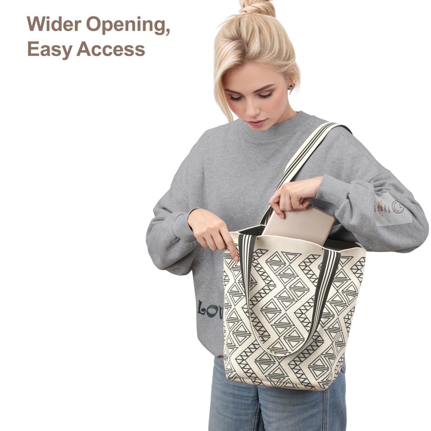 PACKISM Crochet Tote Bags for Women - Knitted Tote Bag Large Capacity Shoulder Bag for Daily and Travel