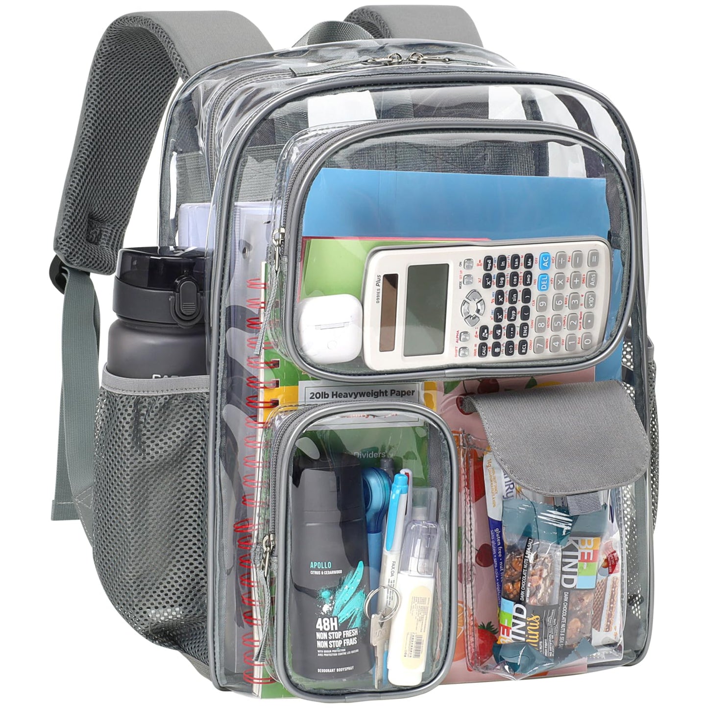 PACKISM 17 inch Large Clear Backpack - Transparent PVC Student Backpacks for School, with 3 Front Pockets